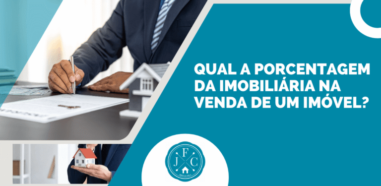 Capa do artigo sobre a porcentagem da imobiliária na venda de um imóvel, com imagem de contrato e miniatura de casa.